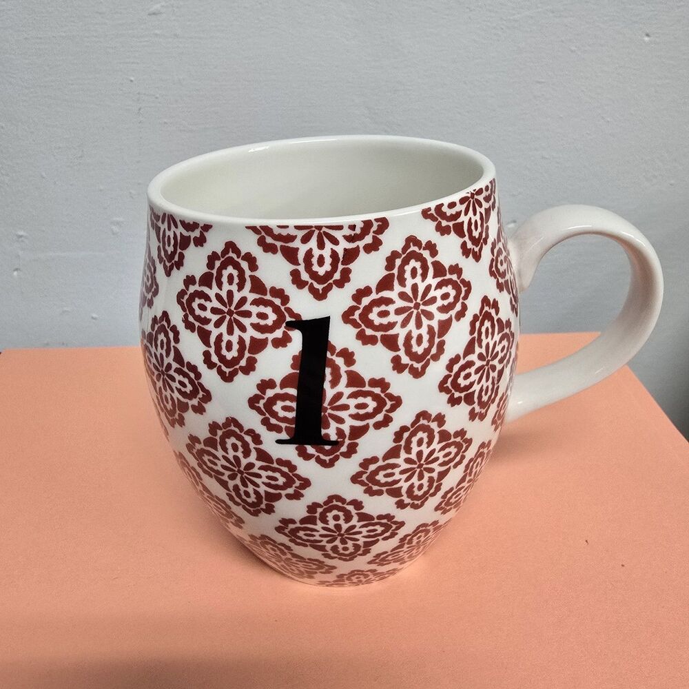Anthropologie Ceramic Homegrown Monogram Initial Mug "1" Red - Picture 2 of 5